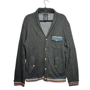 Gray Sweater with Patterned Trim Cabincore Grandpa Grandma